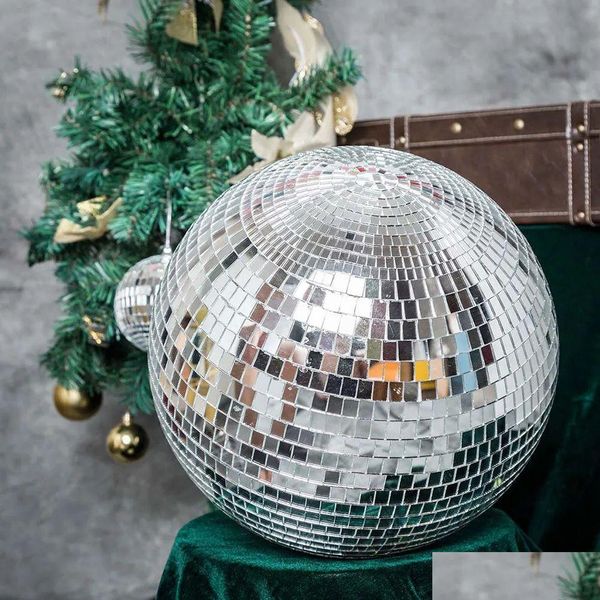 Decorazioni natalizie 25 cm Palla da discoteca Torte a specchio Party Ktv Bauble Tree Topper Luce Sier Riflettente Ornamenti appesi Consegna di goccia Dh1Qy