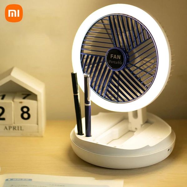 Fanlar Xiaomi Mini Fan LED Gece Işık USB Şarj Edilebilir Dolgu Işık Katlanabilir Taşınabilir Masa Lambası Ev Ofis için Fourspeed Değişken Fan