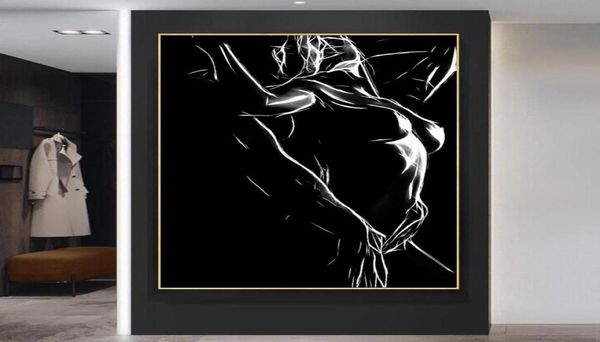 Gemälde Schwarz -Weiß -Nacktpaar Leinwand Malerei sexy Körper Frauen Mann Wandkunst Poster Print Bild für Raum Wohnkultur Cuadro6044832