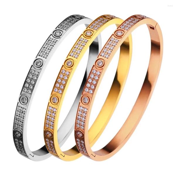 Armreif Design Zwei Reihen Zirkon Armband Für Frauen Mädchen Edelstahl Paar Schmuck Hochzeitsgeschenk