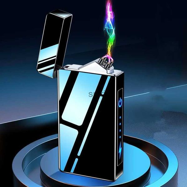 Feuerzeuge Heißes elektrisches winddichtes Metallfeuerzeug Doppelbogen flammenloses Plasma wiederaufladbares USB-Feuerzeug LED-Power-Display Touch-Sensor-Feuerzeug YQ240124