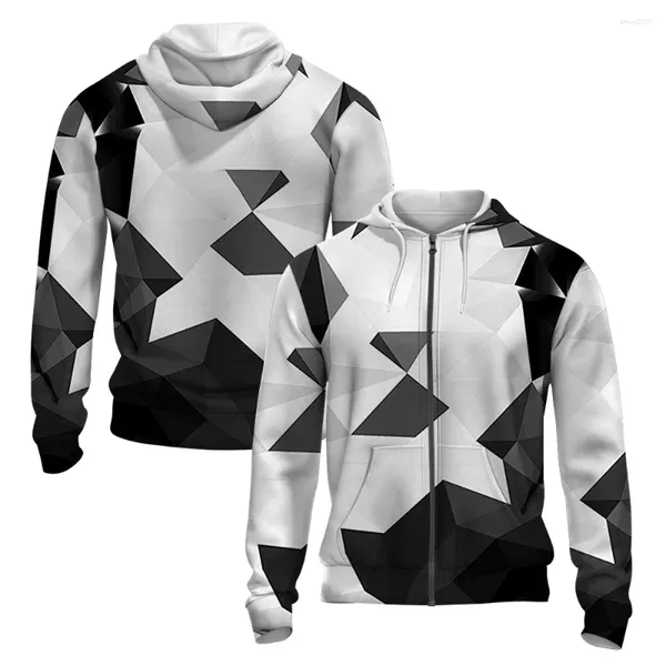 Hoodies masculinos fragmentos geométricos 3d impresso outono/inverno zíper moletom retro rua esporte moda oversized