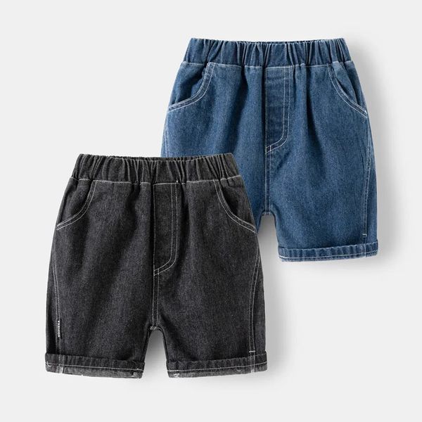 Verão crianças meninos shorts de algodão cintura elástica bebê meninos denim shorts sólido bolso casual versátil jovens crianças meninos jeans 240118