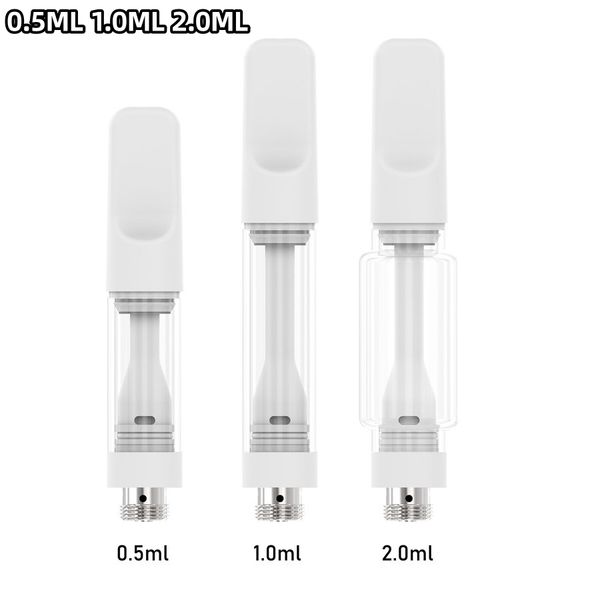 Carrinhos de bobina de cerâmica completa Bocal Branco Cor Vape Cartuchos 0.5ml 1ml 2ml E-cigarro Vazio Atomizadores de óleo grosso Parafuso plano na ponta 510 Thread Atomizador EUA Reino Unido OEM Logo