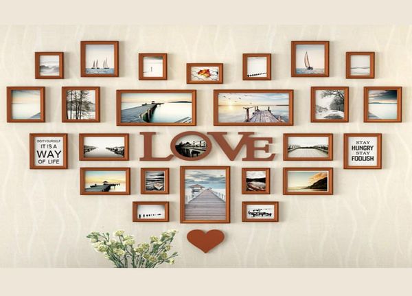 Romantische herzförmige Po-Rahmen-Wanddekoration, 25-teiliges Set, Hochzeits-Bilderrahmen, Heimdekoration, Schlafzimmer, Kombinationsrahmen-Set9219111