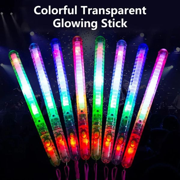 5/10 peças de bastões de LED brilhantes bastões de líderes de torcida brilhantes com mudanças de cor bastões brilhantes com corda para amarrar descontos em festas de concertos de música 240124