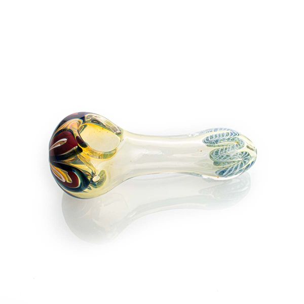 Tubo de mão de vidro para fumar em forma de folha colorida de 4,2 polegadas e listra brilhante para queimador de tabaco YD4522