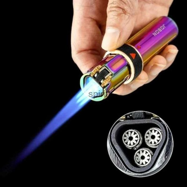 Lighters Jobon Triple Meşale Kişiselleştirilmiş Çakır Popalı Gaz Hafif Dolunma Jet Alev Metal Püskürtme Tabancası Mutfak Boru Puro Çakır Gadget YQ240124