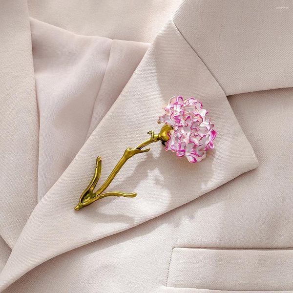 Broches encantadores roxo pintado óleo esmalte cravo flor broche feminino presente pinos simples casaco acessórios jaqueta