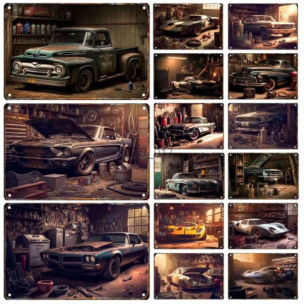 Pittura in metallo Auto retrò Targa in metallo in metallo Auto sportiva Poster Targa Tin Painting Garage Club Man Cave Wall Art Pannello decorativo Murale Regalo