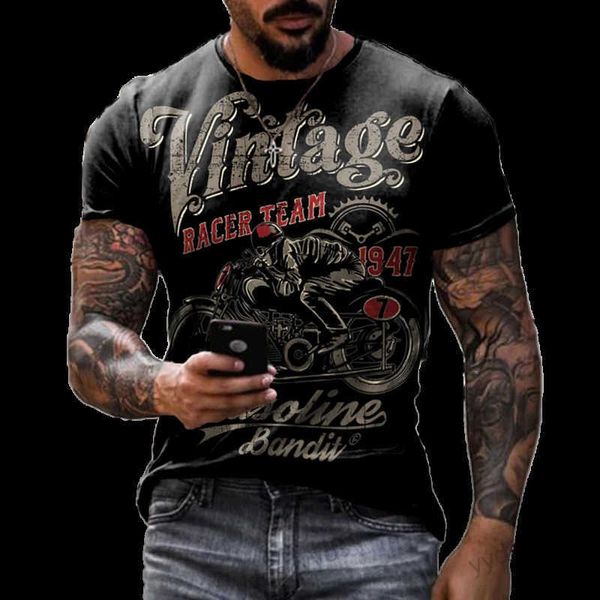 Homens camisetas 2022 Verão Vintage Homens Camiseta 3D Retro Motocicleta Oversized Camisetas para Homens Roupas Biker Racing T-shirts Motor Tees Tops T240124