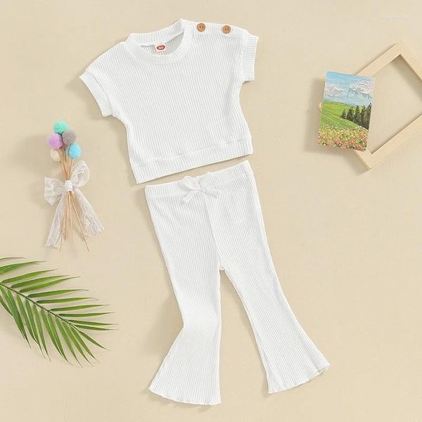 Set di abbigliamento Fhutpw Bambino Bambini Neonata Vestito Mucca Stampa T-shirt a maniche corte Top Cartoon Pantaloni svasati Set Vestiti per ragazze occidentali