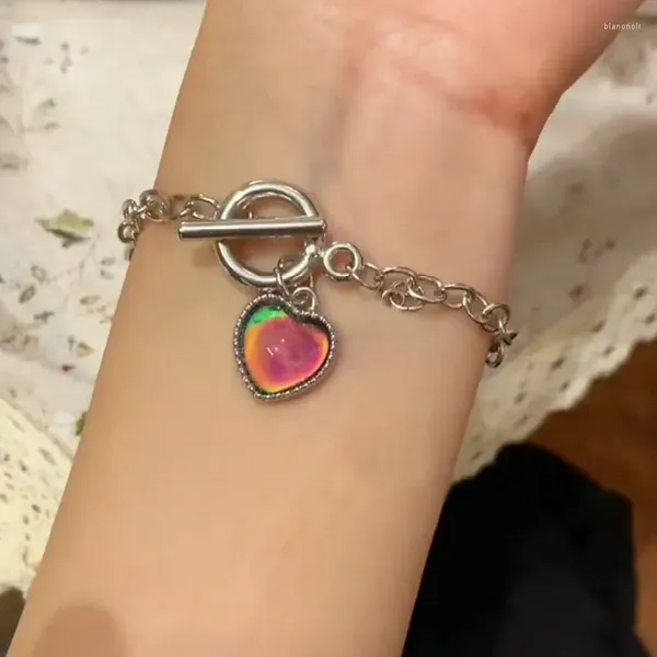 Link pulseiras colorido mudando humor coração pingente pulseira para mulheres menina controle de temperatura mudança de cor moda romântica