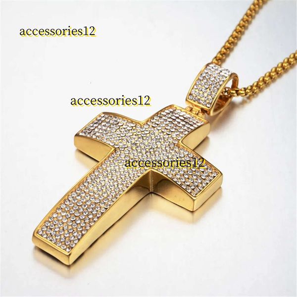 Collares pendientes Hip Hop Iced Out Bling Big Jesus Cross Collares pendientes Religiosos Cadenas de oro amarillo de 14k para hombre Joyería Hiphop 2024 Collares de joyería de diseñador