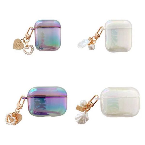 Capas de telefone celular 3D arco-íris transparente amor shell chaveiro fone de ouvido fone de ouvido capa dura para airpods 1 2 3 pro acessórios de fone de ouvido sem fio capa