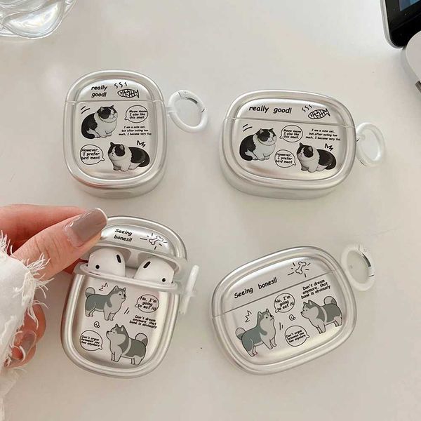 Handy-Fälle ins galvanisierte silberne niedliche Cartoon-Hundekatze-Englisch-Headset-Hülle für Apple Airpods 1/2 Kopfhörerabdeckung für Air Pods Pro 2 3 Box