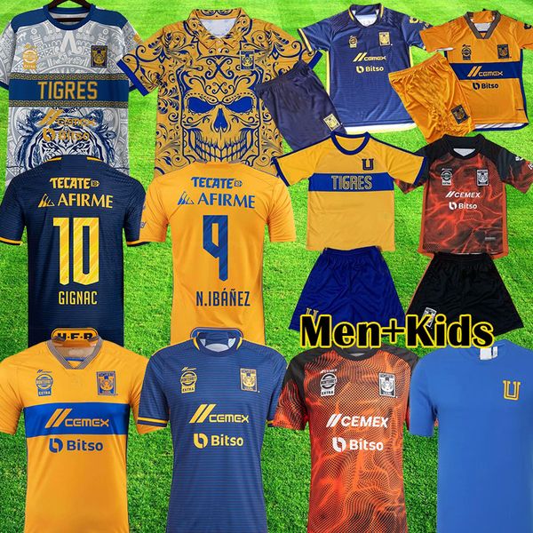 2023 2024 Liga MX Tigres uanl Fußballtrikots GIGNAC AQUINO PIZARRO NICOLAS F. THAUVIN CORDOVA LAINEZ 23 24 Fußballtrikot Männer Frauen Spezielles Kinderset Langarmuniform