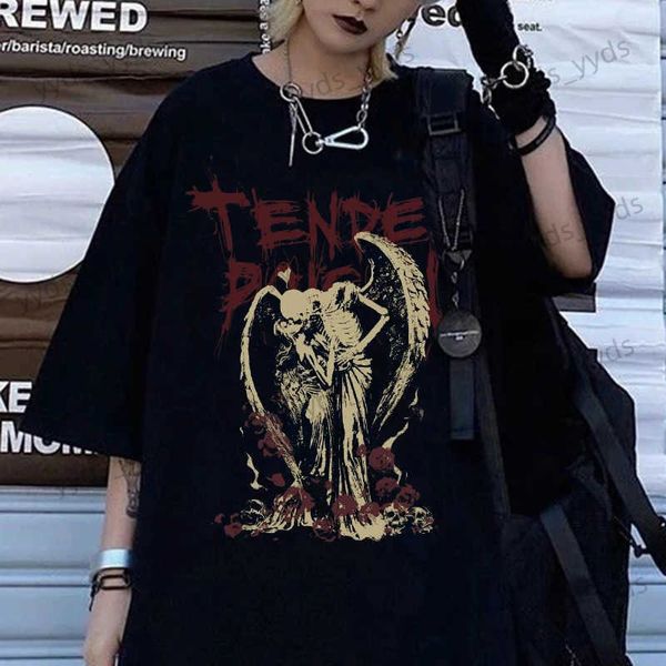 Herren T-Shirts Streetwear Hip Hop Gothic Kleidung Tops Skelett Teufel Engel Vintage Übergroßes T-Shirt Y2K Männer Frauen Harajuku Kurzarm T-Shirts T240124