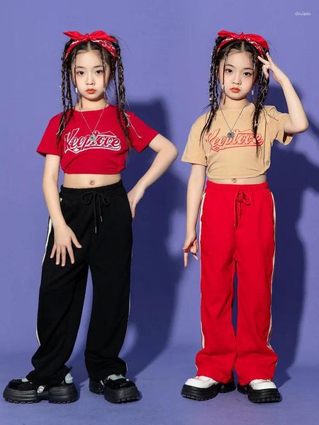 Sahne Giyin Serin T Shirt Jogger Çocuklar Balo Salonu Cazları Kızlar Dans Giyeri Sokak Dans Kıyafetleri Dans Dans Giysileri Hip Hop Kostümleri