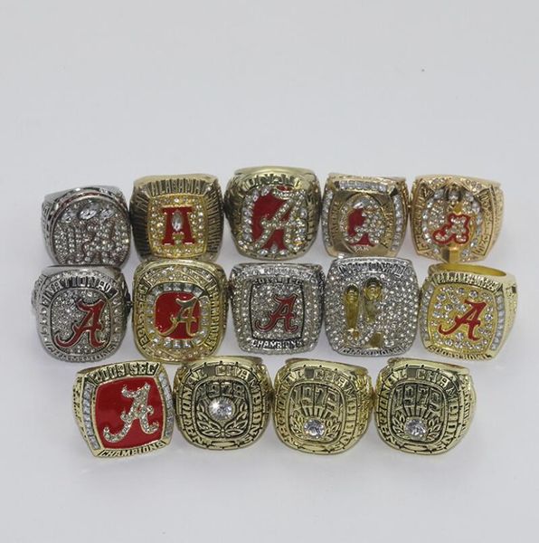 14 pezzi Alabama Crimson Roll Tide campionato nazionale di football americano anello set souvenir uomini fan regalo consegna di goccia all'ingrosso Dhyun