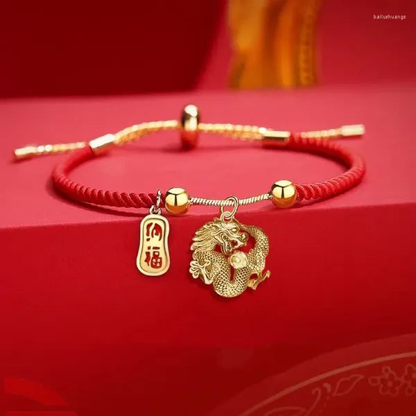 Braccialetti con ciondoli Bracciale con drago zodiacale in stile cinese per donne Corda rossa fortunata che benedice le ragazze Gioielli di Natale Regali di Birthay