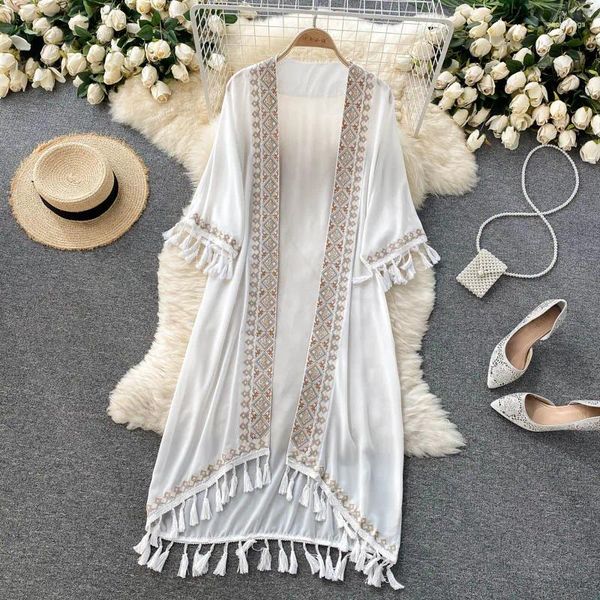 Damengrabenmäntel Retro Stickerei Sun Protection Hemd Frauen Sommer lässig losen Streetwear Chiffon Long Strickjacke 2024