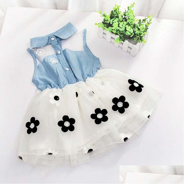 Auf Lager Blume Mädchen Kleider Rüschen Tle Kleid Prinzessin Koreanische Sommer Denim Kinder Kleidung Kinder Kleidung Drop Lieferung Hochzeit Teil Dhvri