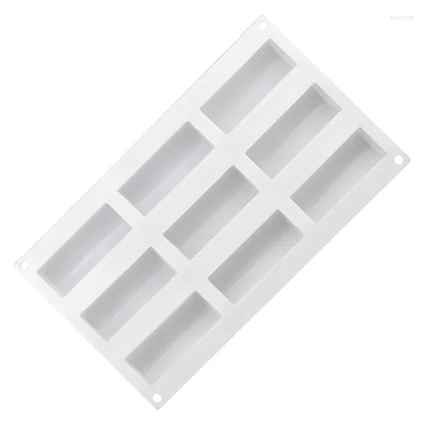 Pişirme Aletleri 9 Boşluk Diy Mousse Kek Kalıp Silikon 3D Bar Şekli Dekorasyon Çikolatalı Kek Bakeware (1 PC)