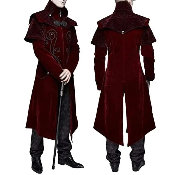 Masculino gótico medieval steampunk castelo diabo vermelho casaco cosplay traje vitoriano luxo smoking terno trench jaquetas 240117