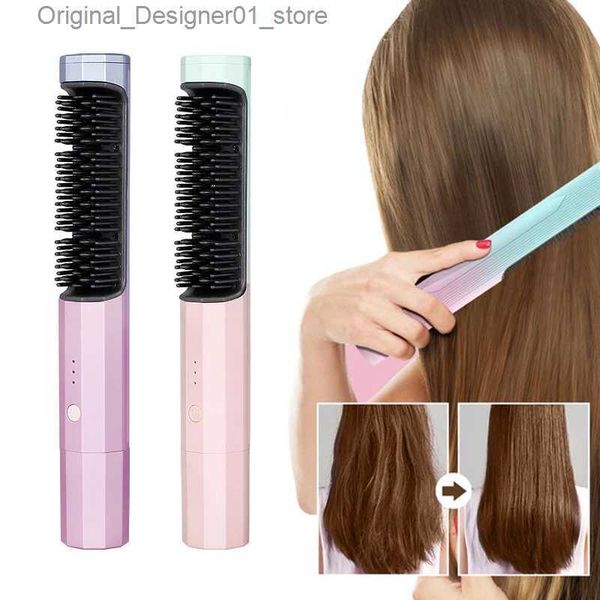 Piastre per capelli Spazzola per capelli elettrica senza fili Lisciatura Pettine per riscaldamento rapido Carica USB Arricciacapelli Asciugacapelli Spazzola Strumenti per lo styling dei capelli Q240124