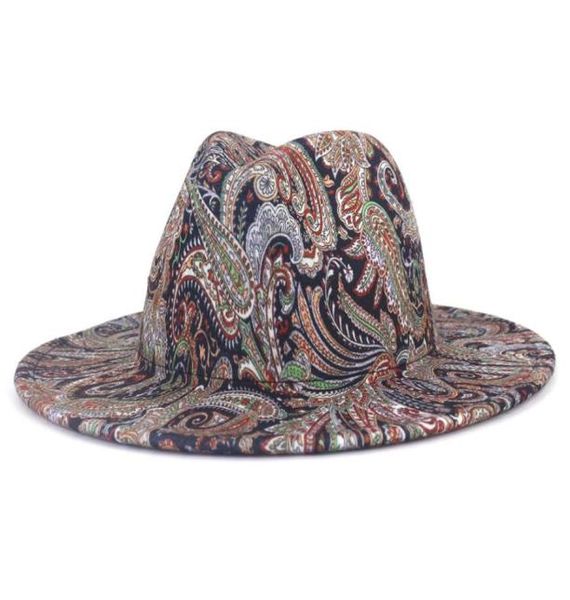 Flor de caju impressão digital jazz fedora chapéus aba larga chapéus para mulheres designer luxo marca fascinator feltro panamá cap3331583