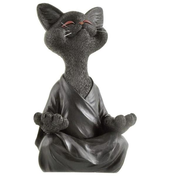 Estatueta caprichosa de gato preto, buda, meditação, yoga, colecionável, decoração feliz, esculturas de arte, estátuas de jardim, decoração de casa 6668112