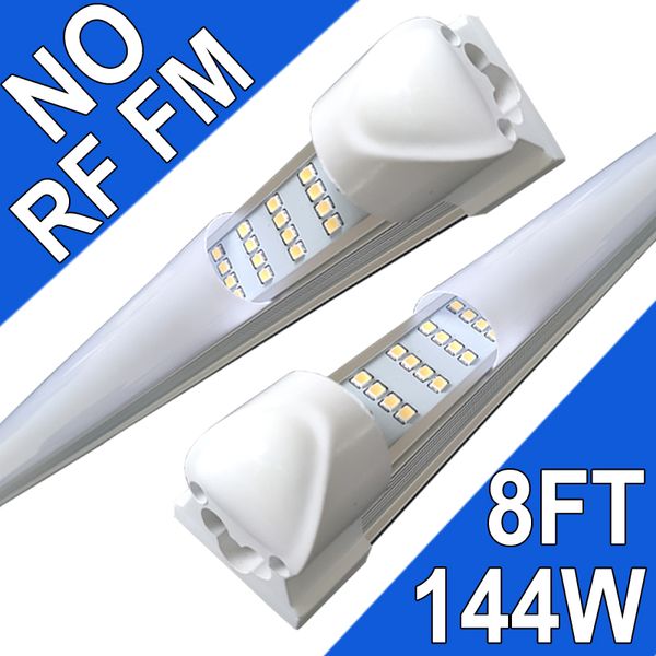 Luz de loja LED de 8 pés, 144W 144000LM 6500K, luzes de tubo LED conectáveis com tampa leitosa, iluminação LED T8 integrada de 4 fileiras, luzes de teto LED para oficina de garagens usastock