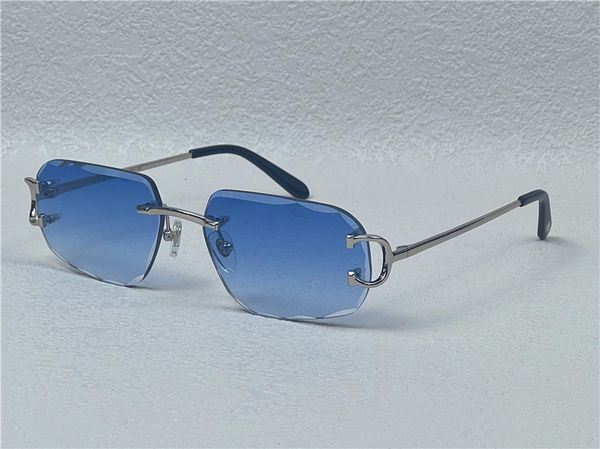 vintage sunglasses men design frameless square shape eyewear UV400 gold light color crystal cut lens 0128S with case buffs multi color lens