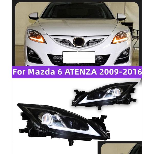 Автомобильный светильник в сборе, обновленная фара для Mazda 6 Atenza 2009-20 16 светодиодных сигнальных фонарей, бипроекторная фара, Прямая доставка, автомобили Ot0Fn