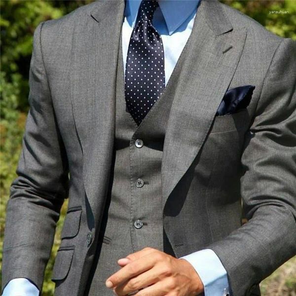 Herrenanzüge 2024 Grau Neueste Designs Männer Anzug Slim Fit 3 Stück Revers Revers Hochzeit Smoking Nach Maß Prom Männliche Kleidung Kostüm Homme