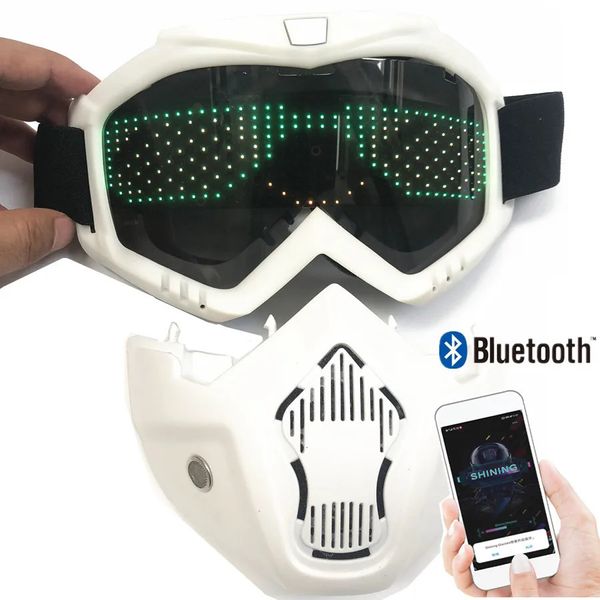 App Bluetooth staccabile Maschera LED Party Magic Flash Carnevale Matrix Tabellone Programmabile Testo Animazione Occhiali luminosi 240122