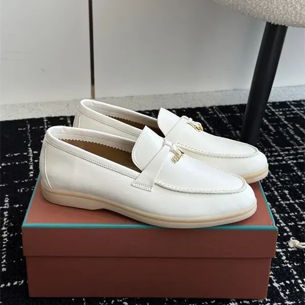 Женская летняя прогулка замшевая печать повседневная обувь Loro Piano Man Tasman Loafers Plat Heel платья кожаные кроссовки черный дизайнер мокасин на резиновой обуви236