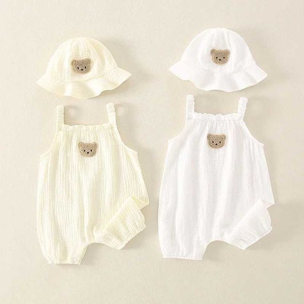 Pagliaccetti 2 pezzi vestiti estivi per bambini set di berretti bambino vestito intero cartone animato orso fionda pagliaccetto cappello da pescatore vestito infantile ragazza ragazzo tuta