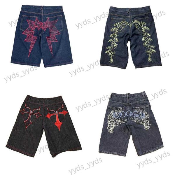 Calças masculinas Y2K Verão Denim Shorts Homens Harajuku Moda Impressão Casual Calças Curtas Mulheres Hip Hop Punk Streetwear Goth Baggy Jeans Calças T240124