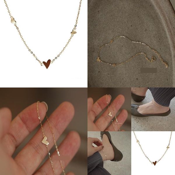 Ножные браслеты Mini Gradient Small Love Anklet S925 Sier с гальваническим покрытием, золото 14 карат, простые, гладкие, в форме сердца, милые, из стерлингового серебра, Прямая доставка Otesa