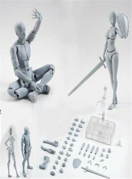 20 MaleFemale Corpo Kun Boneca PVC BodyChan DX Action Play Art Figure Modelo Desenho para Estatuetas SHF Miniaturas Conjunto Cinza Brinquedo 20124454340