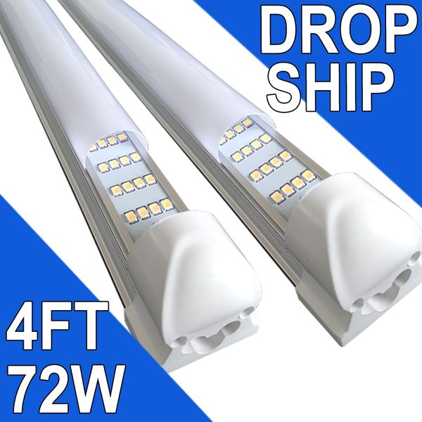 Lâmpada LED para loja de 72 W 4FT, 72000lm 6500K branco super brilhante, luminária de teto conectável, lâmpada tubular LED T8 integrada de 4 fileiras para gabinete de bancada (pacote com 25) usastock
