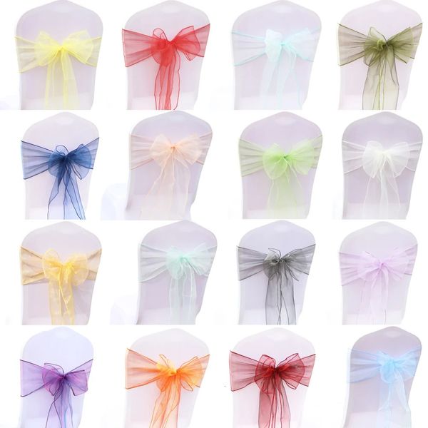 Günstige Organza Stuhl Gürtel Schleife Abdeckung Hochzeit Weihnachten Party Event Bankett Dekoration Solide Organza Stoff Stuhl DIY Dekoration 240124