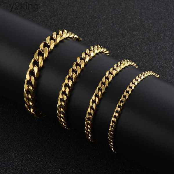 Bracciale in acciaio inossidabile oro Catena a maglia cubana da uomo su catene a mano Bracciali con ciondoli Regali all'ingrosso per accessori maschili Q0605 FS9K