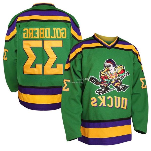 Mens Mighty Ducks Jersey 33 Greg Goldberg 96 Charlie Conway 99 Adam Banks Costurado Hóquei no Gelo Jerseys em estoque Fase Shipping S-Xxxl Hig