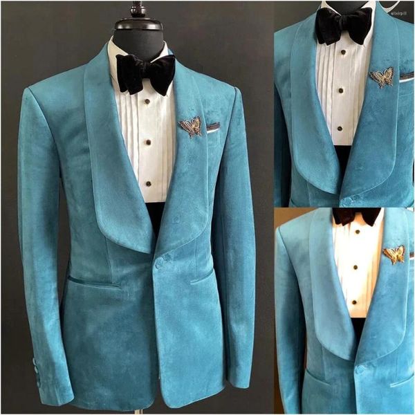 Abiti da uomo Moda Velluto Uomo 3 Pezzi Elegante Scialle da lavoro Risvolto 1 Bottone Abbigliamento uomo Smoking da sposa su misura Costume Homme