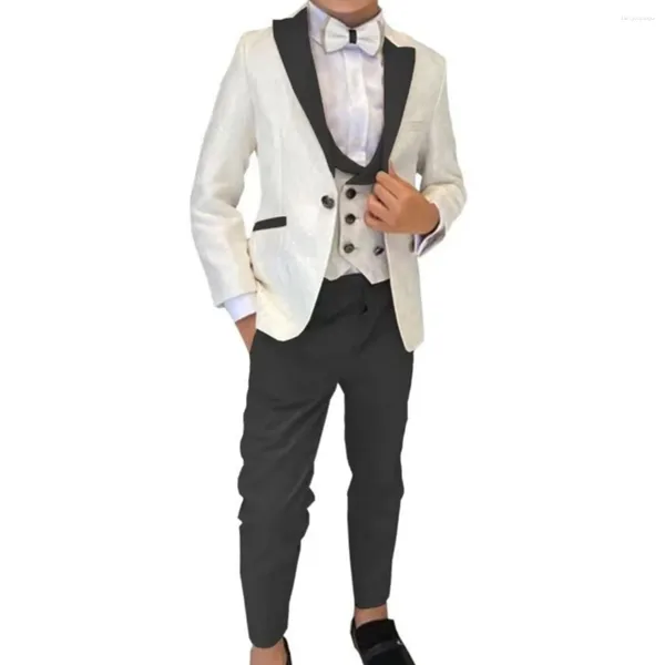 Erkekler Suits Boy Costume Çocuk Ivory Jacquard Ceket Setleri Çiçek Erkek Erkekler Resmi Parti Takım Çocuk Düğün Smokin (Ceket Yelek Pantolon)