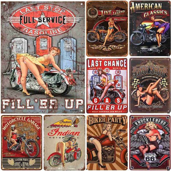 Metallmalerei Pin Up Girls Motorrad MetallblechschilderMotor Garage Rot Schwarz Vintage Metallblechschilder für Cafés Bars Pubs Shop Wanddekoration