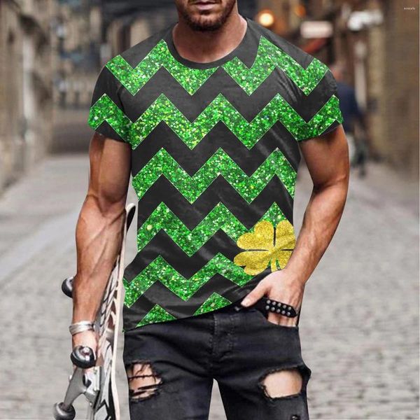 Camiseta masculina camiseta lantejoulas estampa 3d camisetas listradas festival irlandês o-pescoço st-patrick-day tops verde manga curta chemise